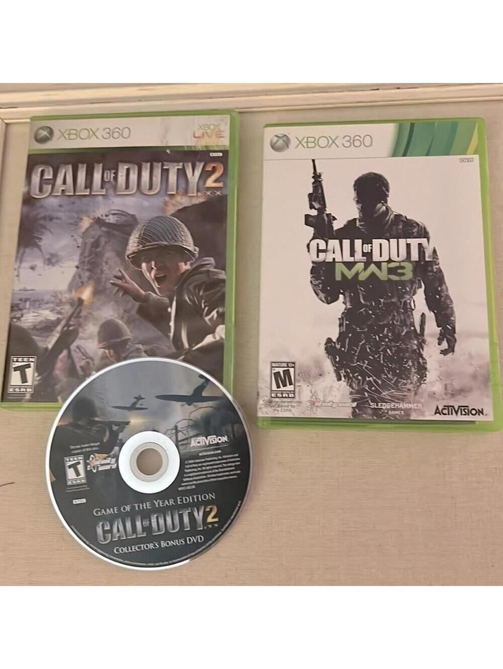 XBOX 360 Call of Duty 2 / bonus disc,Modern Warfare 3, Ghosts w cases & manual